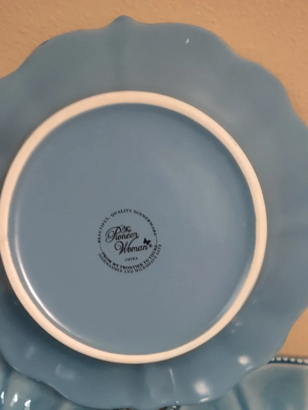 Pioneer Woman 3-Piece Bowl Set, Blue Denim Hobnail Rim